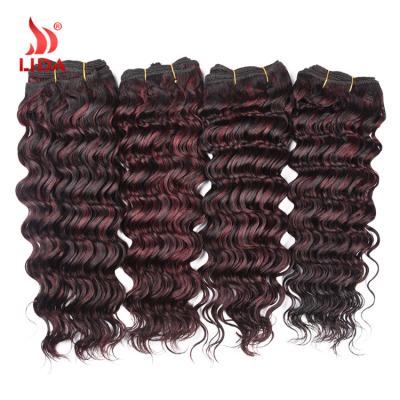 China Cheap Lida #1B/350 Red Color Ombre Curl Hair Deep Wave Brazilian Hair Weave Wave Weave Hair Online à venda