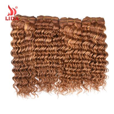 China Lida #30/144 Deep Wave Hair Malaysian Curly Ombre Two Color Gold Color Hair Extensions Malaysian Curly Gold Color Hair Extensions for sale