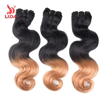 China Body Wave Lida Synthetic Body Wave Yaki Ombre Color 16-26inches T1B/27 Hair Weave Bundles Extension for sale