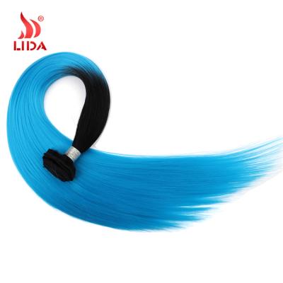 중국 Lida Synthetic Silk Straight 28T Silk Shade Weave Extensions Dyed T1B/SKYBLUE Color 18-24