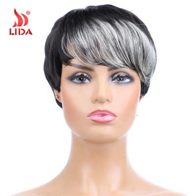 China Lida Synthetic Wig Mix Color Straight #FT2/613 Bob Short Curls Blow Wig Japan Fiber 6521 Silver Wigs zu verkaufen