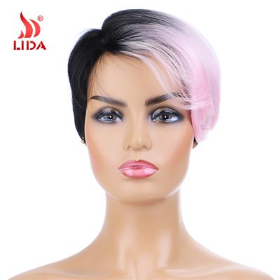 China Lida Synthetic Wig Short Straight Waist Bang Nature Wig Japan Fiber 6586 Fiber 6586 Straight Wigs Mix Color #FT1B/ping Te koop