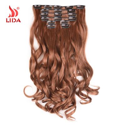 Китай 8Pcs/set Blonde Curly Wavy Curly Clips In Long Hair Extensions Natural Wavy Curly Synthetic Hair Extensions Wigs 20Inch 33# продается