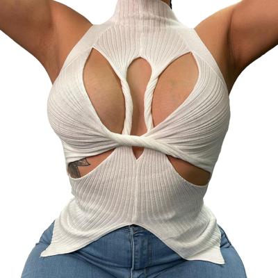 China Best Design T4087 Solid Color O-neck Sexy Knitting Sleeveless Hollow Out Vest Top Summer Quick Dry Vest Camisole Individuality For Women for sale