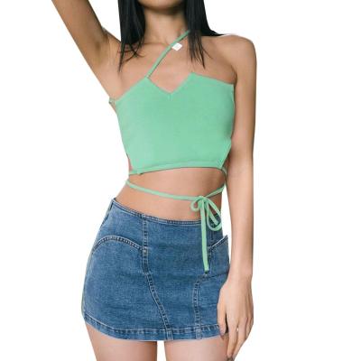 China Anti-pilling anti-pilling best selling casual summer ladies blouse sexy spaghetti tie crop top T4003 backless top for women for sale