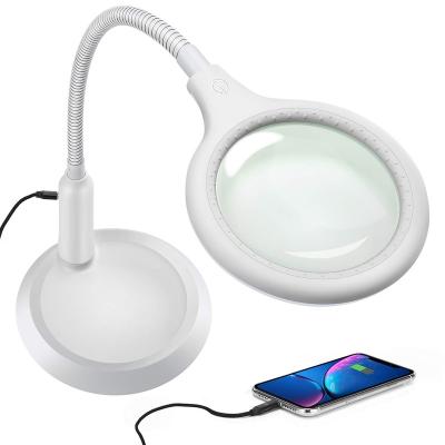 China Magnifier 5X Rechargeable Magnifying Lamp Touch Dimmable Magnifying Glass with Light and Stand for Reading Inspection Jewelry Design for sale