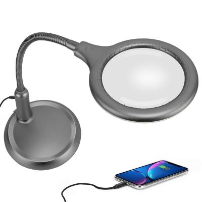 China Magnifier Rechargeable Large 5X Magnifying Lamp Hands Free Dimmable Magnifying Glass with Light and Stand for Hobbies Reading for sale