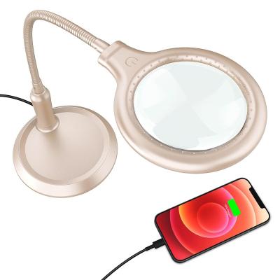 China Magnifier Rechargeable 5X Magnifying Glass with Light Large Hands Free Magnifying Lamp and Stand for Reading Hobbies Crafts Close Work for sale