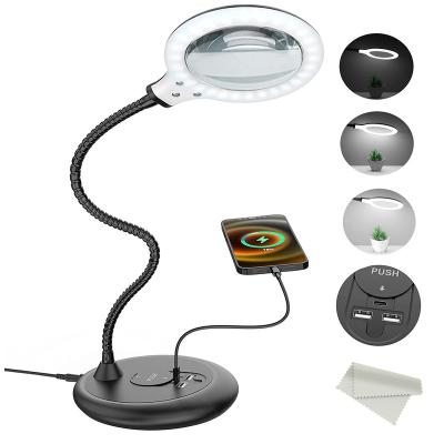 China Magnifier Magnifying Glass with Light 5X Illuminated Reading Magnifier with 30 LEDs Large Hands-Free Magnifying lamp for sale