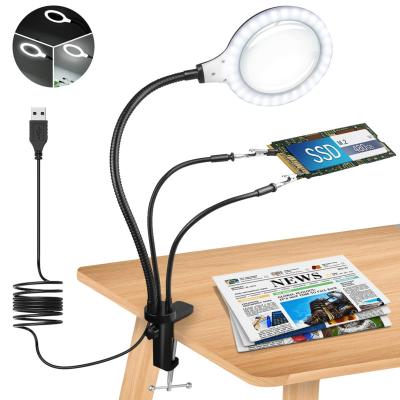 China Magnifier Magnifying Glass with Light and Stand 5 x Third Hand Soldering Helping Hands Magnifier Light Craft Lamp with 30 Dimmable LED for sale