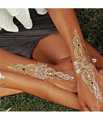 China Eco Friendly Gold Foil Temporary Tattoo Full Color Fashionable Designs Body Art for sale