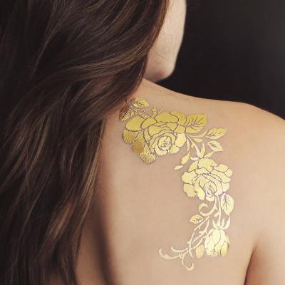 China Gold Rose Metallic Temporary Tattoo , Customized Beautiful Flower Tattoos for sale