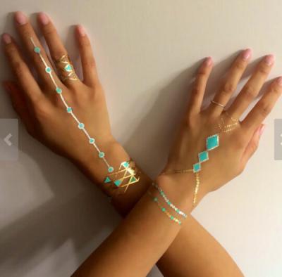 China Blue stone gold temporary tattoo sticker fake jewelry for body for sale