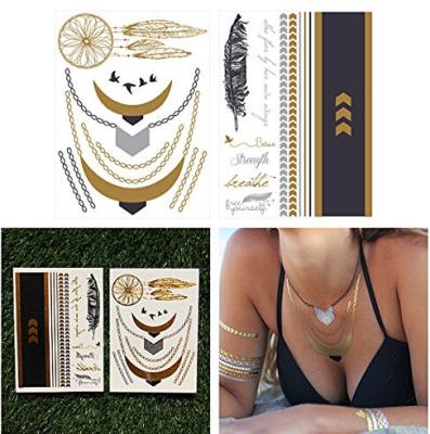 China Waterproof Temporary Gold Foil Tattoo Stickers , Water Transfer Flash Tattoos for sale