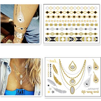 China Eco-Friendly Silver Gold Foil Temporary Tattoos Metallic Necklace Tattoo for sale