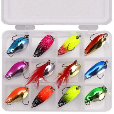 China China factory 12 pieces metal spoon fishing lure set with packaging fishing spoon about 11cm*9cm*2cm for sale