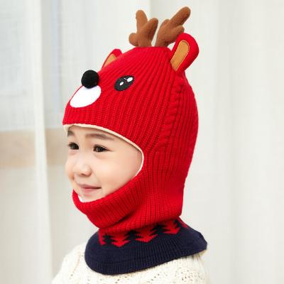 China Popular Wholesale Kids Christmas Hats Cotton Brocade Knit Hat Elk Horn Winter Hat Red for sale