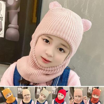 China Popular Baby Winter Pompom Kids Knitted Warm Hats Baby Boys Kint Fleece Hats With Ears Winter Hats for sale