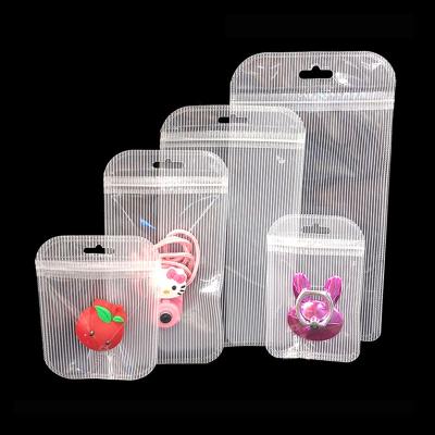 China Security Seal Zip Lock Side Packaging Bags Vertical Stripes Resealable Clear Bag For Earrings Necklace Brooch Underwear Socks for sale