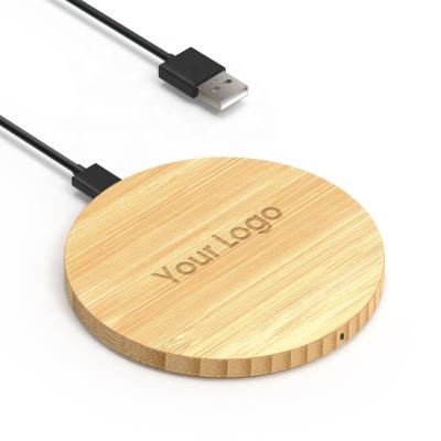 China Qi Customized Logo Wireless Charger Eco Friendly Wooden Round Bamboo Round Qi Standard Charging Pad for sale