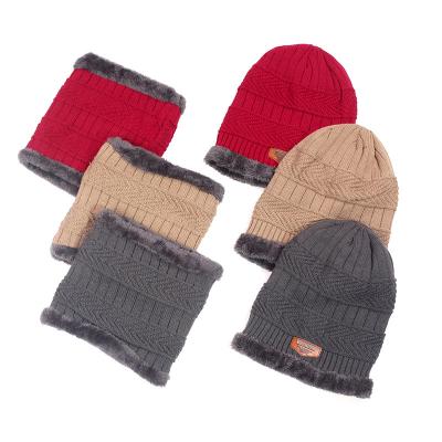 China COMMON Solid Color Woolen Warm Scarf Knitted Plush Hats For Men And Woman Winter Hats And Scarf Set for sale