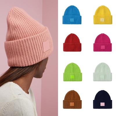 China Custom Adult Kid COMMON Ski Hat Warm Pure Color Thick Elastic Knit Skull Beanie Slouchy Wool Cuffed Winter Knitted Hats Beanies for sale