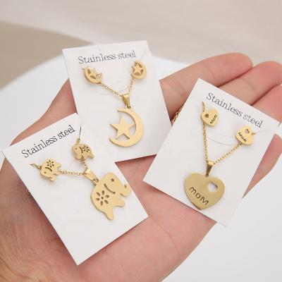 China Stainless Steel TRENDY Animal Butterfly Necklace Sets Dangle Flower Charms Earring Necklace For Women Gold Color Jewelry Set Gift for sale