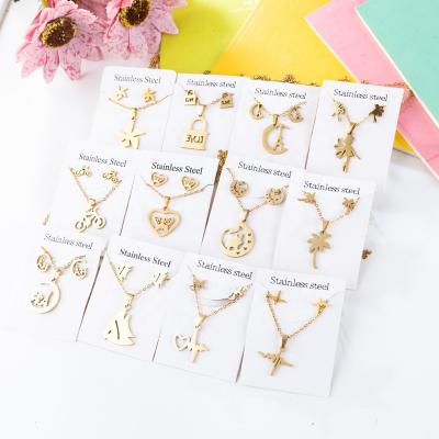 China New FASHIONABLE Gold Plated Butterfly Heart Necklace Earrings For Women Girl Stainless Steel Ecg Windmill Jewelry Set Gift Various Styles for sale