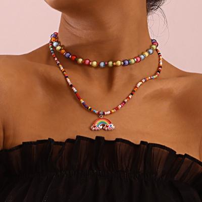 China BOHEMIA DIY Bohemia Colorful Round Beads Rainbow Pendant Choker Wholesale Fashion Popular Girls Beads Fashion Necklace for sale