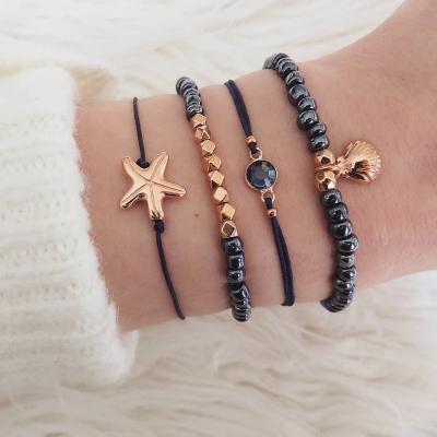 China BOHEMIA Bohemian Bracelet Set For Women Shell Star Map Lotus Pineapple Heart Beads Chains Bracelet Natural Stone Boho Jewelry for sale