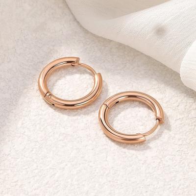 China FASHIONABLE Vintage Rose Gold Circle Hoop Stainless Steel Hoop Earrings For Men Women Huggie Earrings Round Smooth Circle Hoop Earrings Jewelry for sale