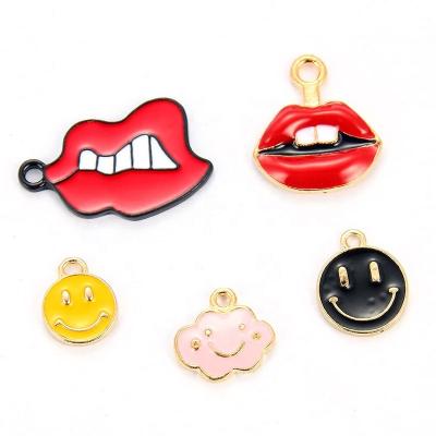 China Cute Custom Zinc Alloy Pendants Custom Enamel Charms Sexy Lip Charms Pendants Flower Smiley Bracelet Charm for sale