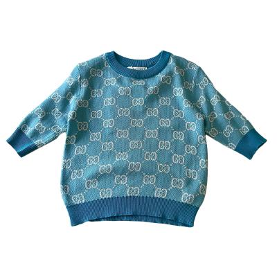 China 2021 autumn children's fashion sweater Korean version baby girl's contrast jacquard round neck breathable seven-point sleeve for sale