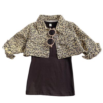 China Chinese style girls' set 2021 autumn new Korean leopard print children's top baby knitted western dress two-piece set for sale