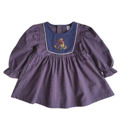 China Girls' Vintage Embroidery Temperament Plaid Skirt Baby Cotton Dress Washable for sale