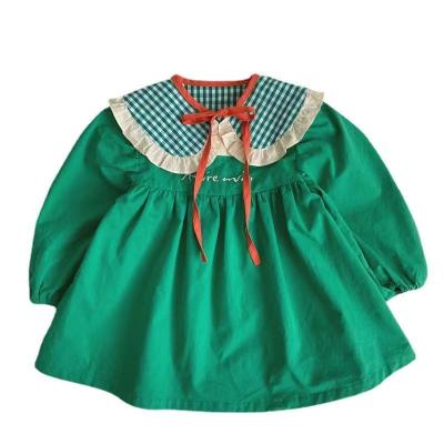 China New Washable Personalized Dress Girls' Plaid Collar Embroidery Contrast for sale