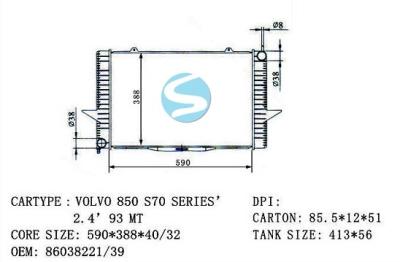 Cina OEM 86038221/39 di VOLVO automatico di alluminio durevole 850 S70 SERIES'2.4 93MT del radiatore in vendita