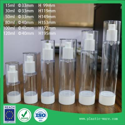 China 15ml 30ml 50ml 80ml 100ml 120ml Airless pump bottle AS Spray emulsion vacuum bottle for sale