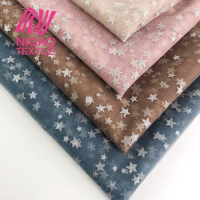 China Mesh Breathable Tulle Fabric Star Design Glitter Fabric Breathable Printed Vinyl Fabric For Custom Dress For Girl for sale