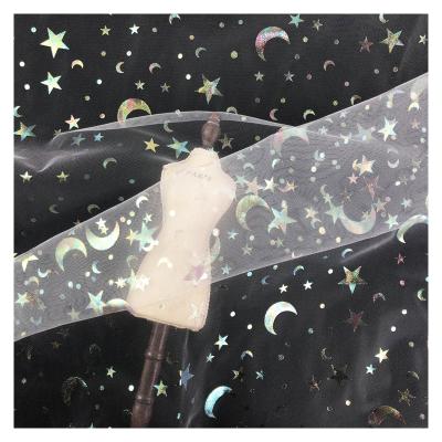 China Breathable Star Moon Pattern Customized Printed Soft Foil Tulle Net Fabric Voile Fabric For Party Decoration Children's Skirt for sale