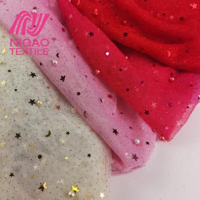 China 3D New Design 3D Beaded Embroidered Fabric Glitter Tulle Mesh Fabric Sequin Fabric For Party Dress for sale