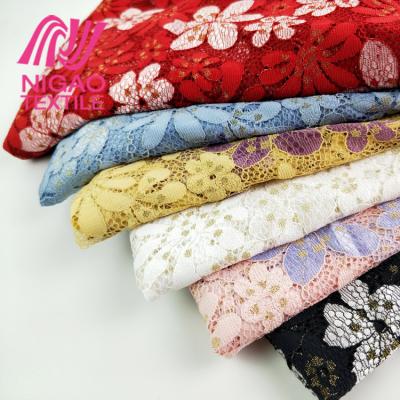 China Wholesale Women Shrink-Resistant Beautiful Soft Breathable Nylon Polyester Lace Knitting Fabric In Stock For Dress for sale