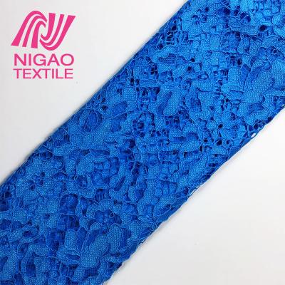 China Viable Fashion Royal Swiss Turquoise Navy Blue Voile Lace Fabric For Dress for sale