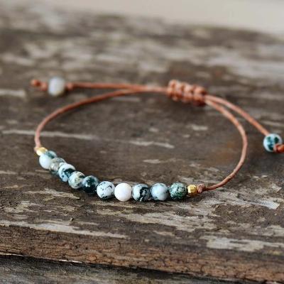 China FASHIONABLE Watergrass Colored Agate Stone Bracelet Natural Ethnic Style Woven Bracelet For Sister Girlfriend Calm Mother Bracelet for sale