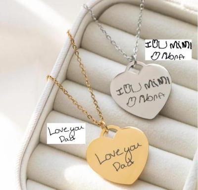 China FASHION Custom Name Necklace Stainless Steel Handwritten Message Engraved Heart Necklace Custom DIY Souvenir for sale