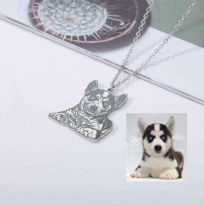 China FASHION Stainless Steel Personalized Custom Dog Cat Photo Necklace DIY Carved Pet Contour Pendant Necklace Souvenir Gift for sale