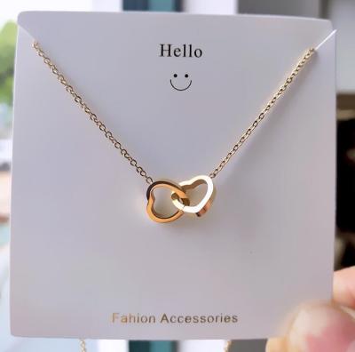 China SHAPE High Polish 316L Stainless Steel Double Heart Necklace For Girls Valentine's Day Gift Coupling Titanium Steel Heart Necklace for sale