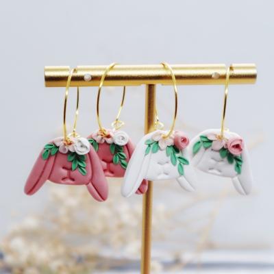 China IMAGE Ace Clay Earrings for Women Girls Simple Fashion Easter Rabbit Earring Circle Hoop Earrings Handmade Jewelry Accessory for sale