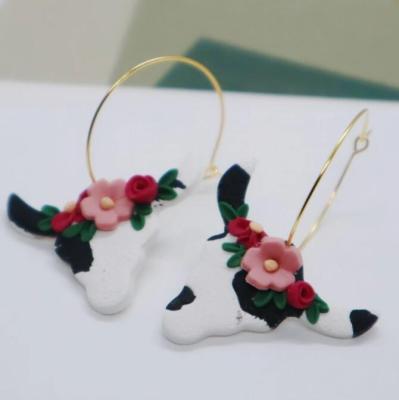 China AS PICTURE Cow Print Dangle Earrings For Women Girls Fashion Simple Cow Flowers Dangle MOM Accessory Earring Circle Earrings Jewelry Gifts for sale