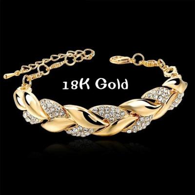 China CLASSIC Gold Woven 18k Female Leaf Crystal Bangle Wholesale Jewelry for sale